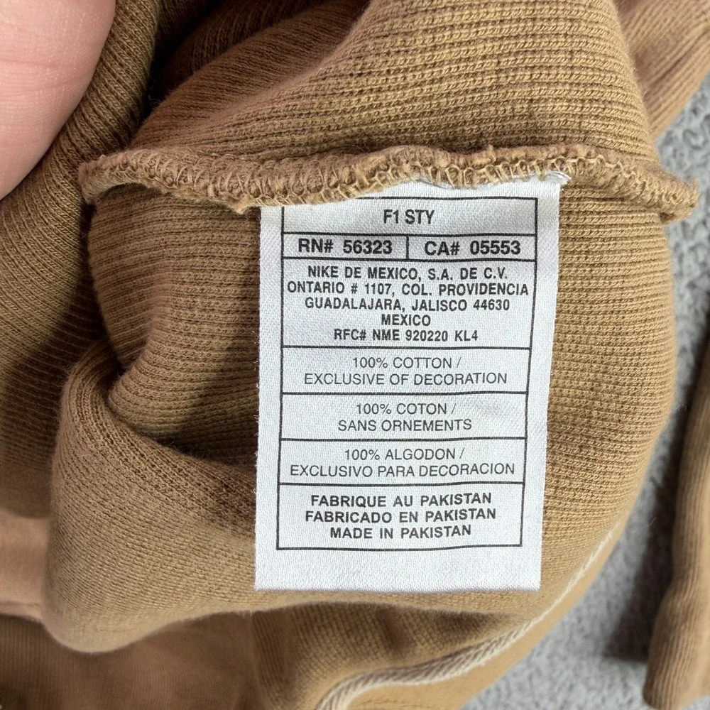 Vintage Nike Hoodie Mens XL Tan Brown Grey Tag Side Zip Pullover Y2K‎